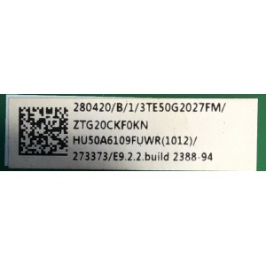 MAIN FUENTE PARA SMART TV HISENSE 4K RESOLUCIÓN (3840x2160) UHD / NUMERO DE PARTE 280420 / RSAG7.820.10255/ROH / ZTG20CKF0KN / 273373 / DISPLAY CV500U2-L01 / PANEL HD500X1U92-T0L3\S0\CKD3A\ROH\NOC / MODELO 50R6090G